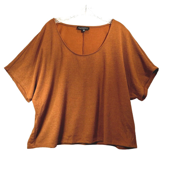 Eloquii Tops - Eloquii Top Blouse Size 14 16 Round Neck Short Sleeve Shimmer Stretch Orange
